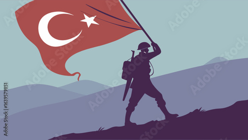 Turkish soldier waving flag illustration vector art for national holiday and patriotic design needs