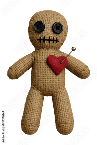 Vintage voodoo doll. Vector isolated on white background.