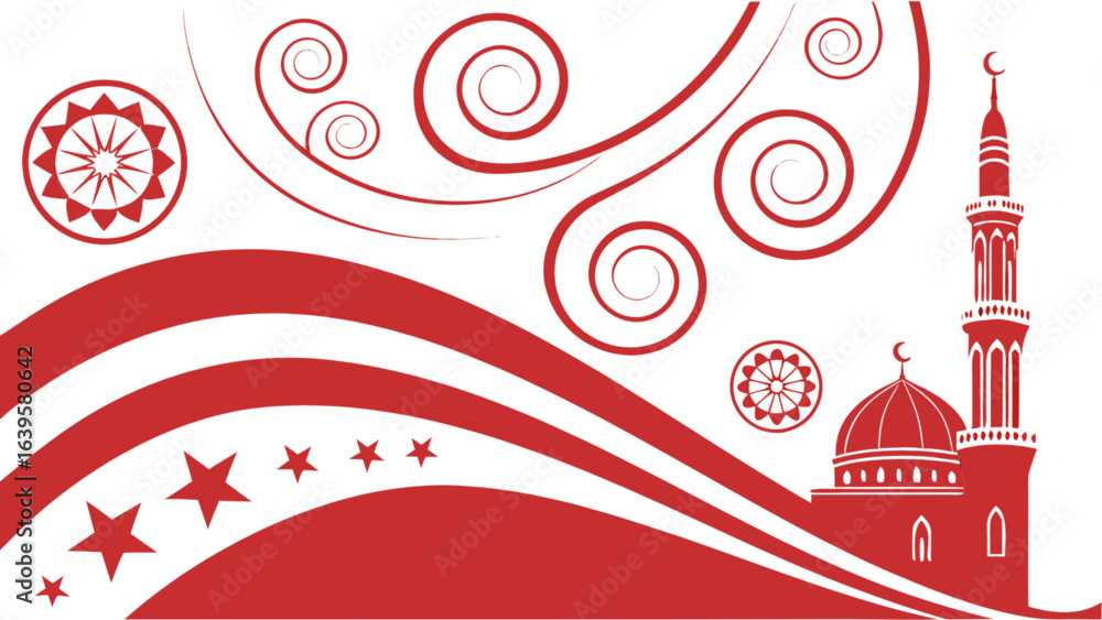 Fototapeta premium Download islamic mosque design vector illustration for ramadan kareem and eid mubarak celebration with swirls 100