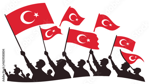 Celebration of turkish republic day with people holding flags of turkey independence and national pride day in turkey