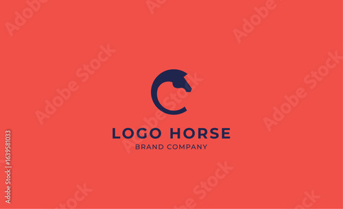 Logo horse with letter C in minimalist concept. Simplicity and modern logo template vector head horse ,bold and strong company brand.