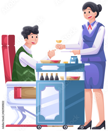flight attendant and passenger