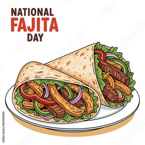 Two delicious fajitas filled with steak lettuce peppers and onions on a plate food