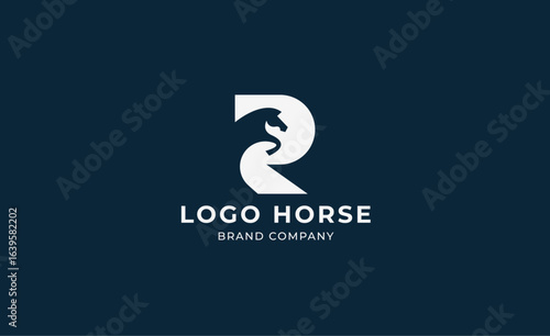 Logo horse with letter R in minimalist concept. Simplicity and modern logo template vector head horse ,bold and strong company brand.