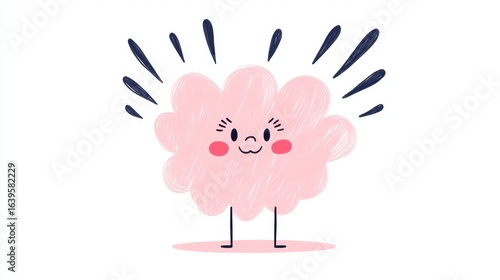 Cheerful Pink Cloud Character Illustration, Generative AI