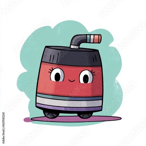 Cheerful Red Can Cartoon Character with Wheels and Pencil Straw, Generative AI