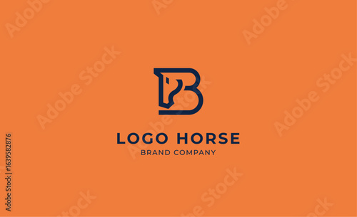 Logo horse with letter B in Bold Line concept. Minimalist, Simplicity and modern logo template vector head horse ,bold and strong company brand.
