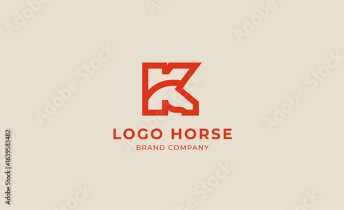 Logo horse with letter K in Bold Line concept. Minimalist, Simplicity and modern logo template vector head horse ,bold and strong company brand.