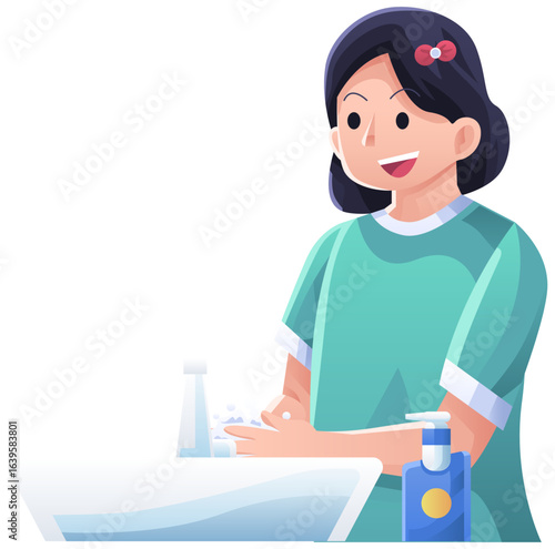 girl washing hand illustration