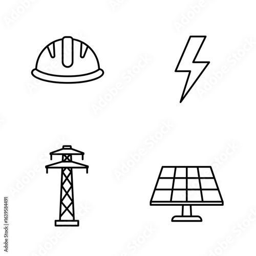 Set of line icons representing energy, safety, and electricity concept  