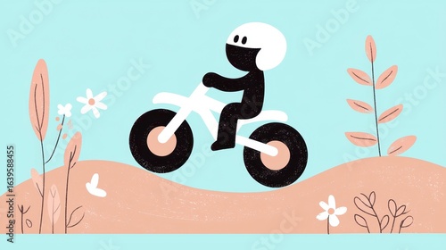 Child Riding Dirt Bike Minimalist Pastel Illustration, Generative AI
