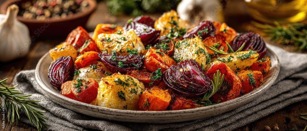 Fototapeta premium Roasted Root Vegetables on Plate