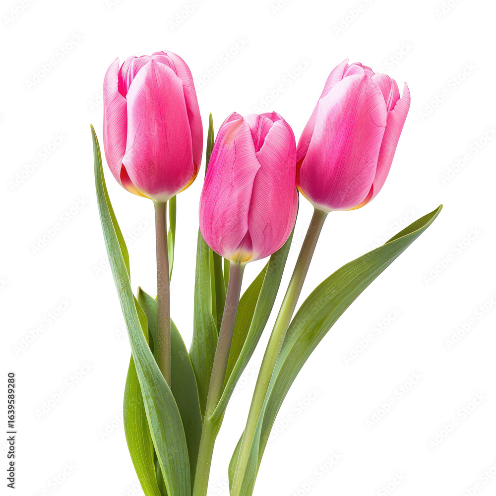Naklejka premium Pink tulips bouquet, studio shot, white background, spring flowers, greeting card