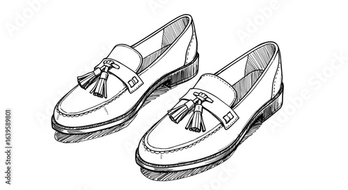 Stylish black and white hand-drawn sketch vector illustration of loafers on transparent background  