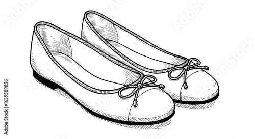 Black and white hand-drawn sketch vector illustration of ballet flats on transparent background  