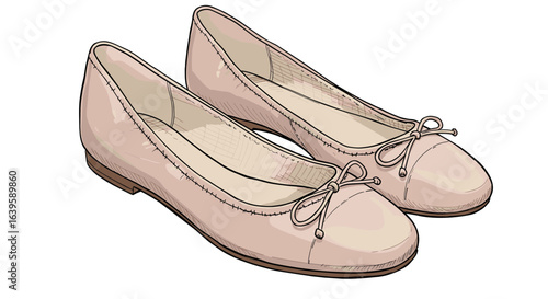 Light pink ballet flats with bow and soft detail design vector illustration on transparent background  