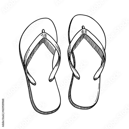 Black and white hand-drawn sketch vector illustration of flip-flops on transparent background  