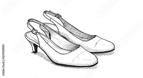 Hand-drawn sketch vector illustration of white slingback high-heeled shoes  on transparent background  