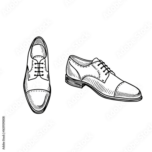 Black and white hand-drawn sketch vector illustration of formal shoes on transparent background  