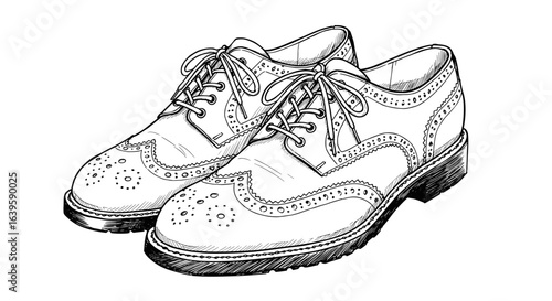 Classic black and white hand-drawn sketch vector illustration of dress shoes on transparent background  