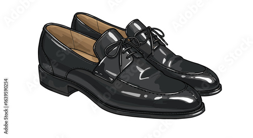 Elegant black dress shoes in hand-drawn sketch vector illustration on transparent background  
