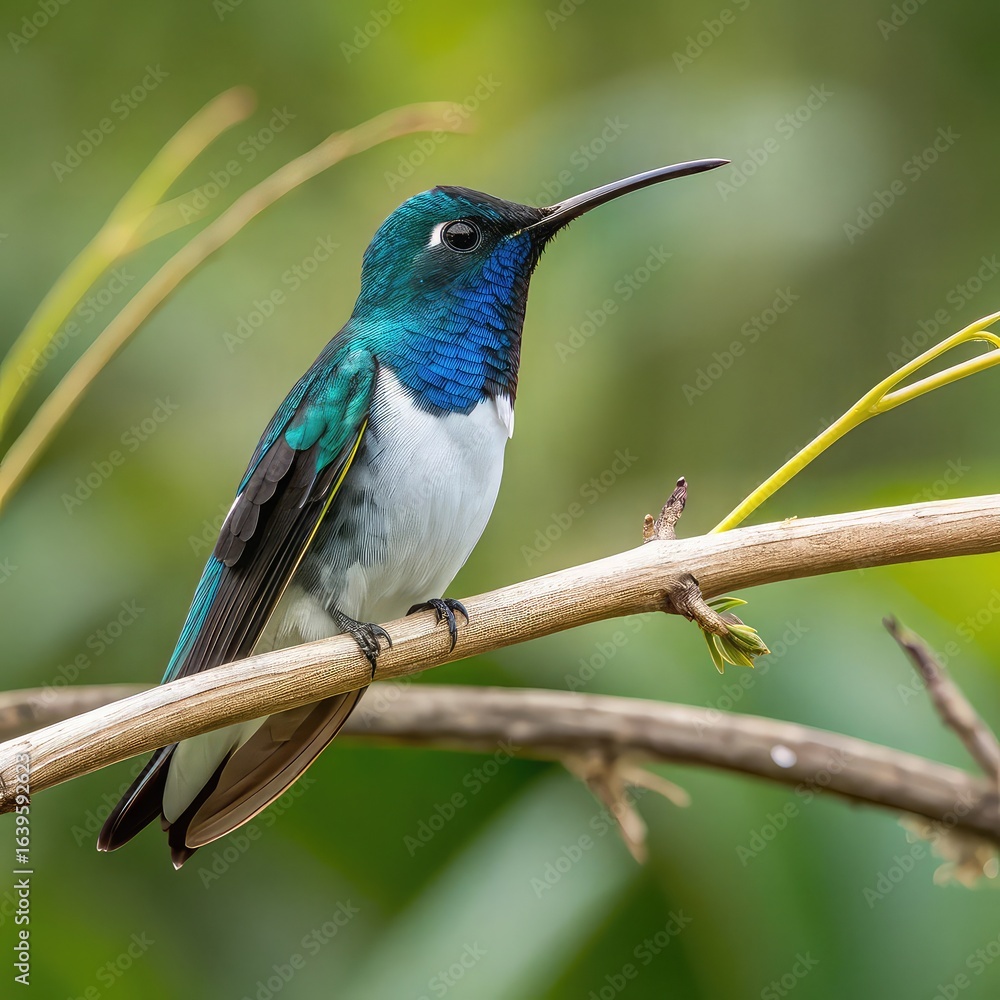 Fototapeta premium Jacobin Hummingbird Perched on Branch withe transparent background, blue tailed hummingbird