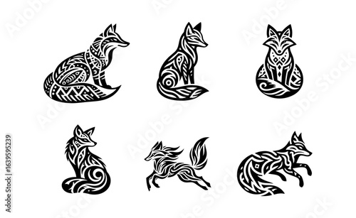 Vector Silhouette of a Fox with Ethnic Ornament