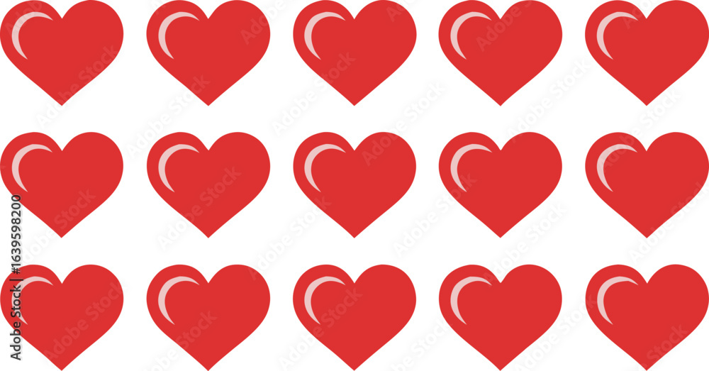 Rows of Symmetrical Red Hearts with White Highlights on a White Background Rows of Symmetrical Red Hearts with White Highlights on a White Background