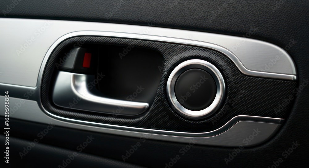 Naklejka premium Sleek Car Interior: Chrome Door Handle with Textured Panel Detail