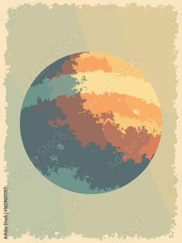 Titan – Hazy delta channels with sunrise scattering, palette: burnt gold, pale teal, rust, cream