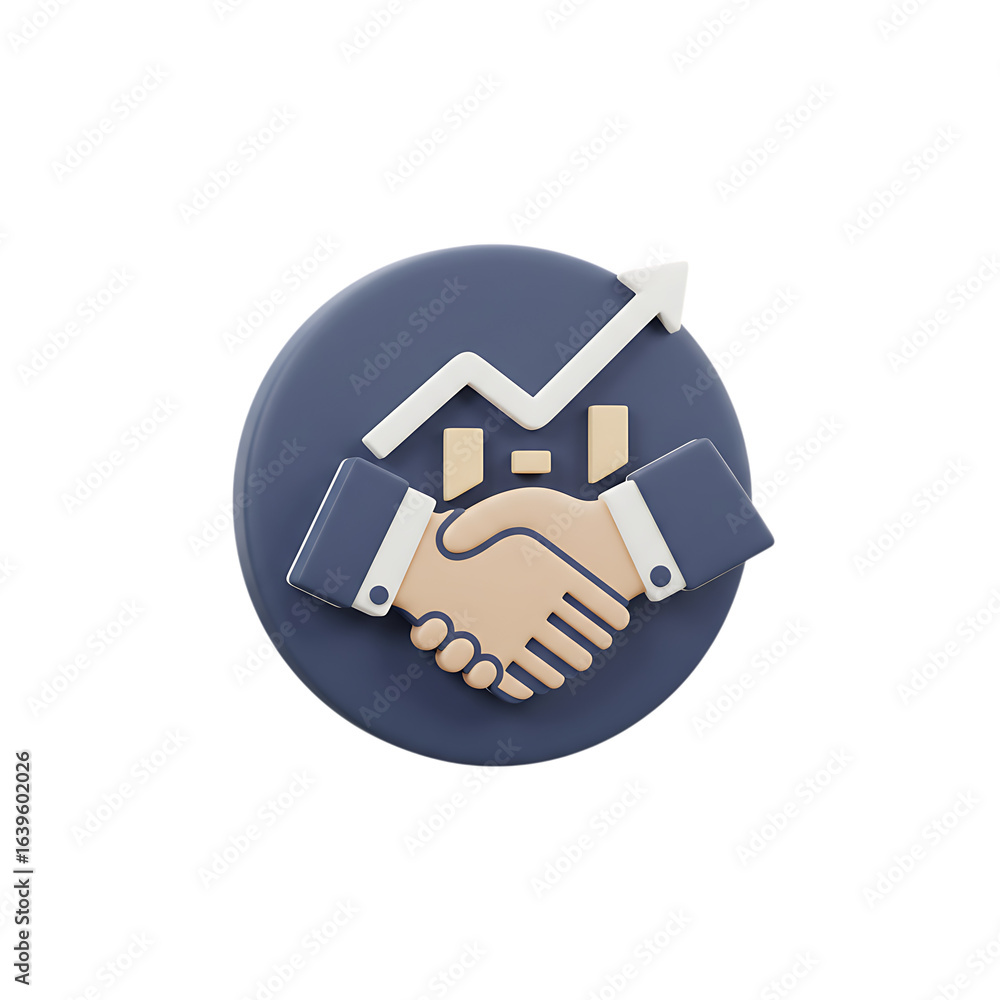Obraz premium 3d icon of 3d render of a handshake with an upward trending chart, symbolizing successful business deals and partnerships isolated on transparent background