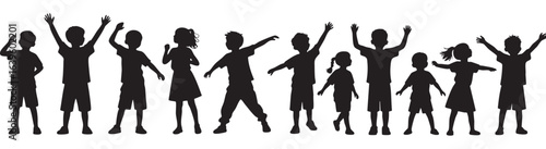 vector silhouette of a kids with different poses