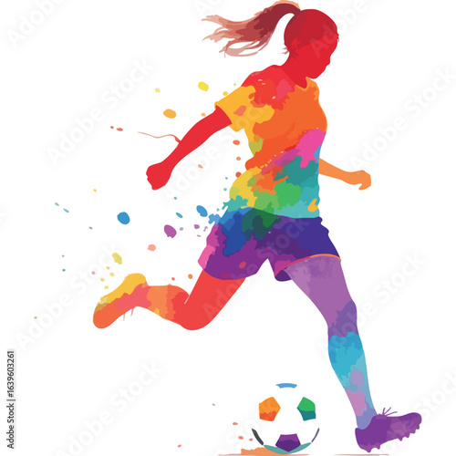 girl playing soccer watercolour art  vector illustration