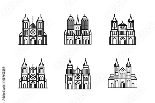 notre dame cathedral line art vector illustration