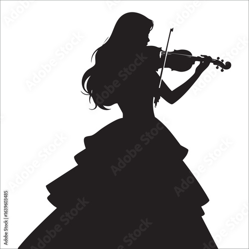 silhouette of a woman with a violin