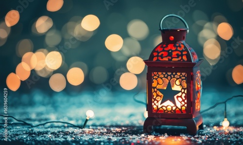 Festive lantern with bokeh lights for celebration holiday occasion