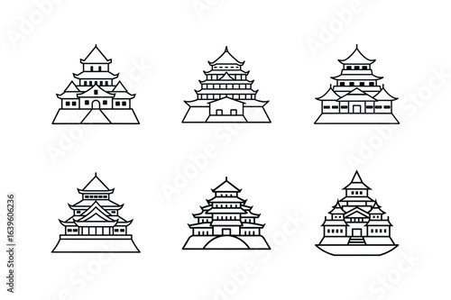 himeji castle icon line art vector illustration
