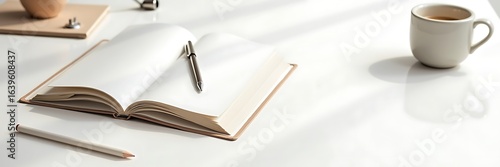 Wallpaper Mural Creative Workspace with Open Notebook and Coffee Cup Enhancing Productivity and Focus in Minimalist Setting for Design Inspiration Torontodigital.ca