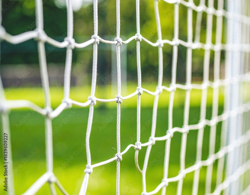 Fototapeta premium Close-up of a soccer goal net outdoors.