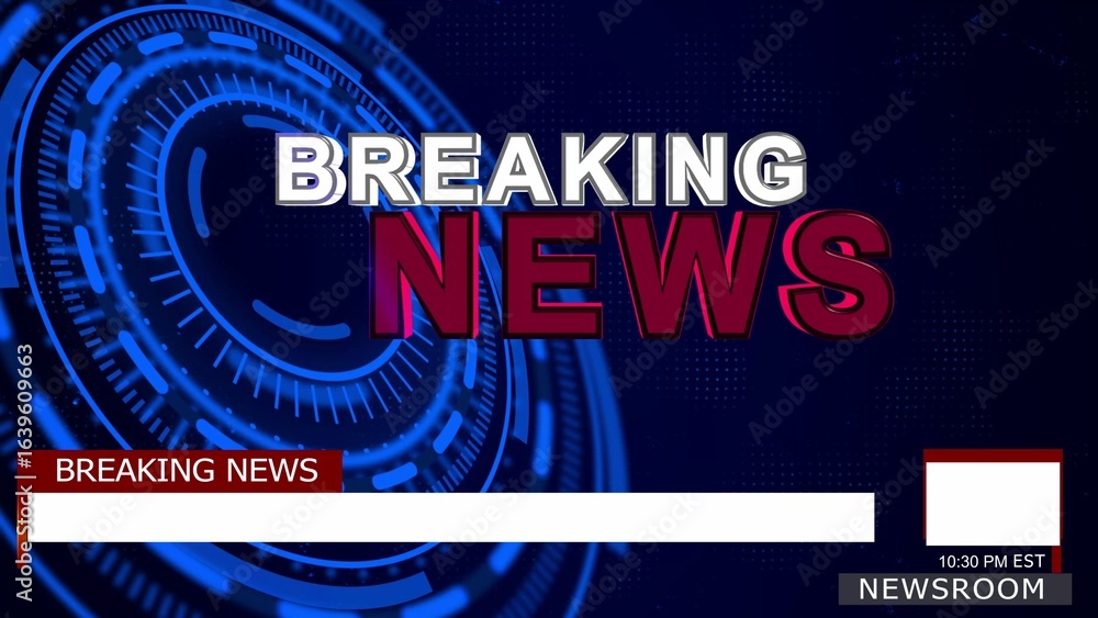 Naklejka premium Digital Breaking News Graphic with Blue Futuristic H U D Elements broadcast television