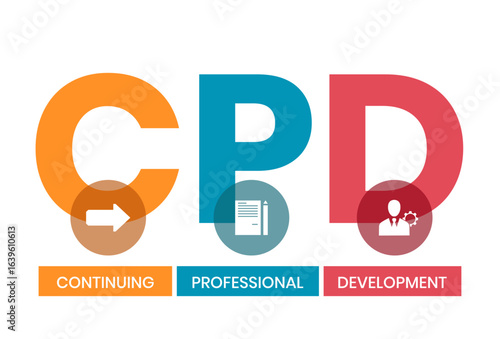 CPD - Continuing Professional Development acronym. business concept background. vector illustration concept with keywords and icons. lettering illustration with icons for web banner, flyer	