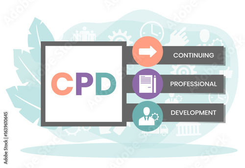CPD - Continuing Professional Development acronym. business concept background. vector illustration concept with keywords and icons. lettering illustration with icons for web banner, flyer	