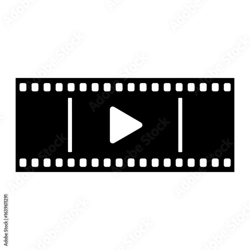 Black film strip with white play button movie cinema