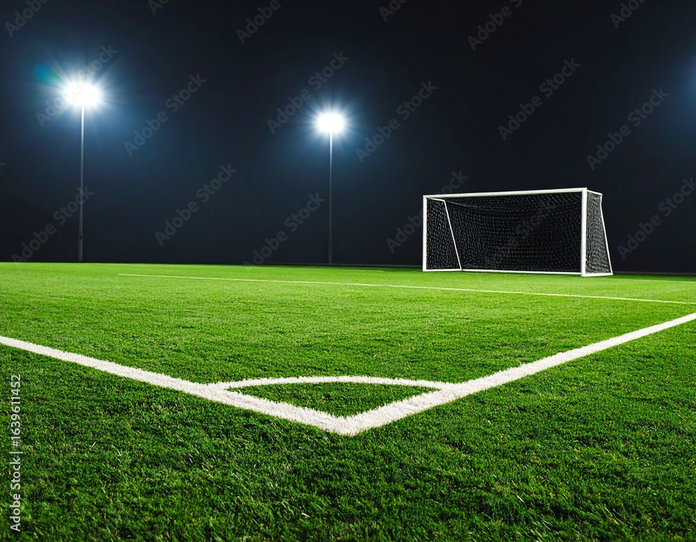 Fototapeta premium Illuminated soccer field at night.