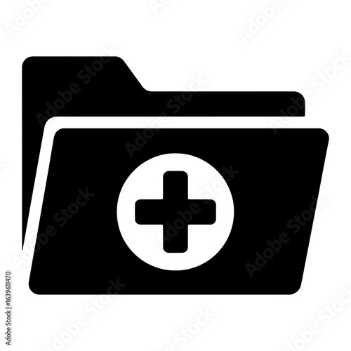 Black folder with white plus symbol document medical