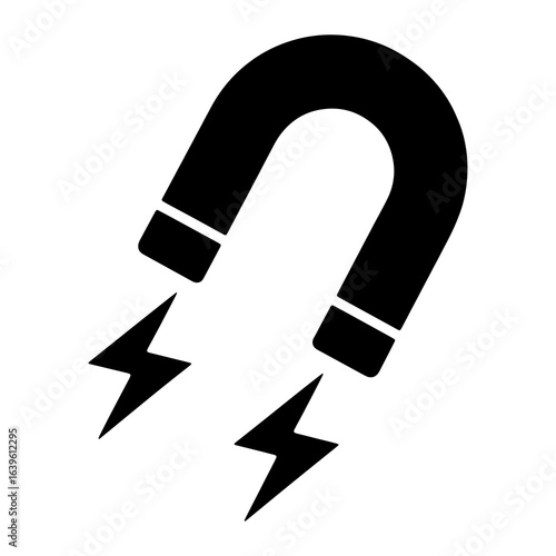Black horseshoe magnet with lightning bolts magnetic