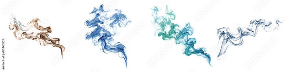 Fototapeta premium Abstract Smoke Collection: Colorful Wisps on White Background