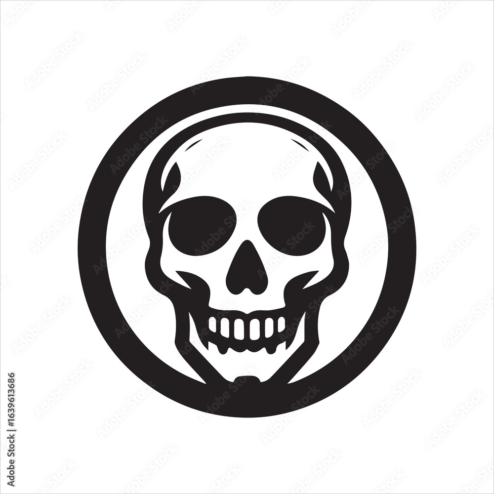 Fototapeta premium Bold Black Skull Icon Centered Within a Circular Frame Death Symbol.