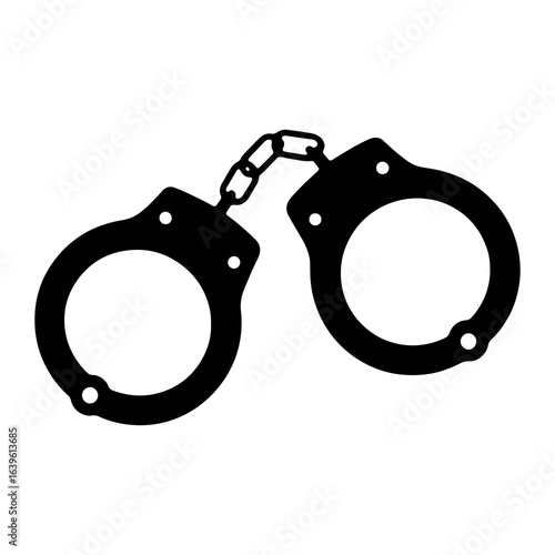 Black metal handcuffs linked by chain security