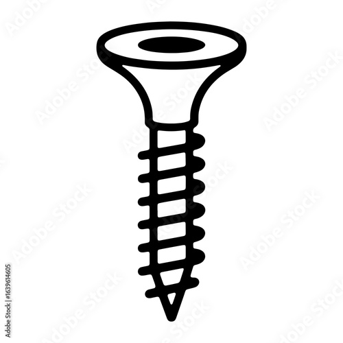 Black screw with spiral thread and flared head fastener